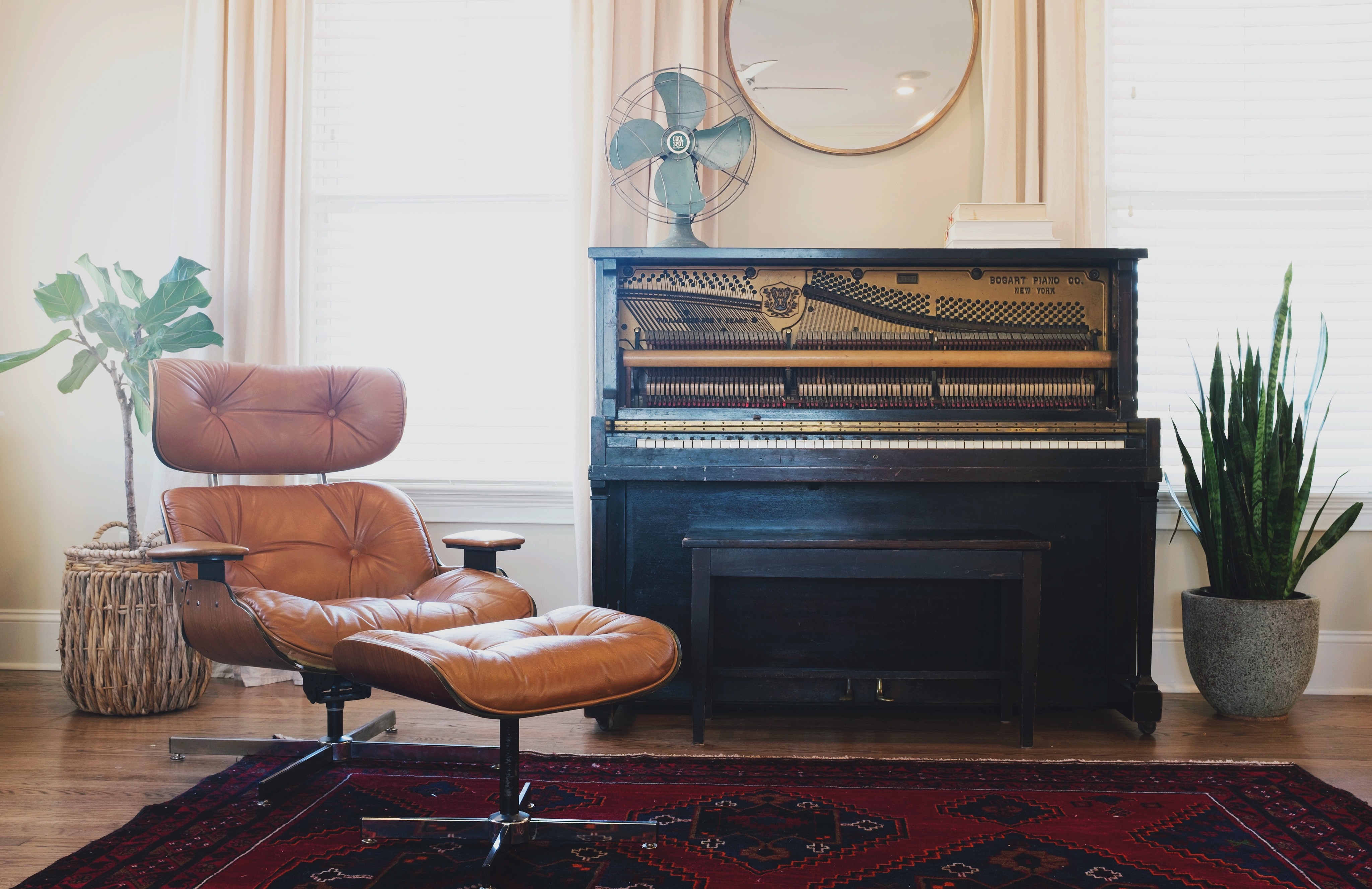 pianist’s room with chair and piano.